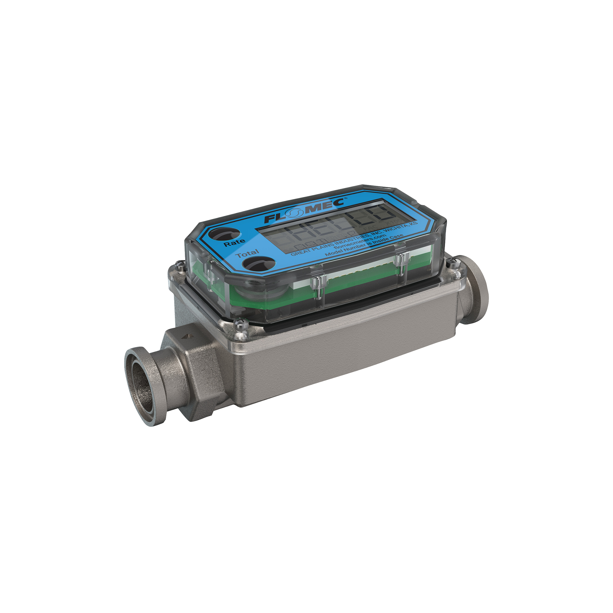 1/2" Tri-ClampTurbine Flow Meter, Battery Powered Display, Stainless Steel Body for Petro Chem, Fuel, Water, and Solvents